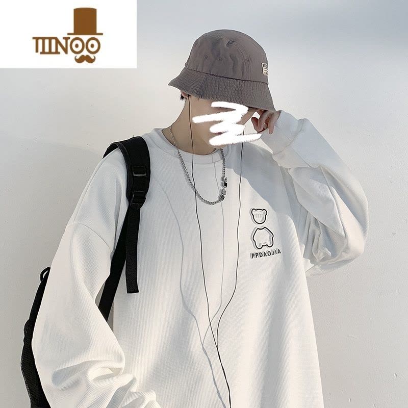 YANXU华夫格卫衣男港风圆领宽松长袖上衣潮牌初高中生外套冬图片