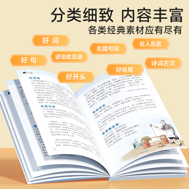 [90%家长选择]大语文素材+成语大百科 小学通用 [正版]大语文素材词典词穷救星中小学生好词好句好段好结尾名人名言谚语高清大图