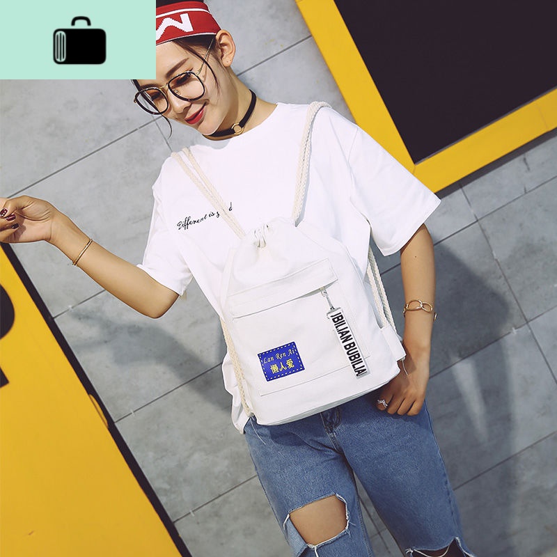 太阳的后裔原创韩版束口袋 简约抽绳双肩包学院女帆布运动背包潮NEW LAKE高清大图