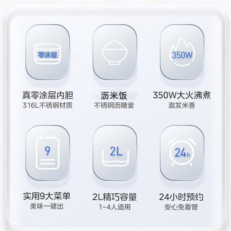 美的(Midea)低糖电饭煲0涂层316L不锈钢内胆家用2升1-3人多功能健康沥米饭锅 米汤分离智能预约MB-AFB20高清大图