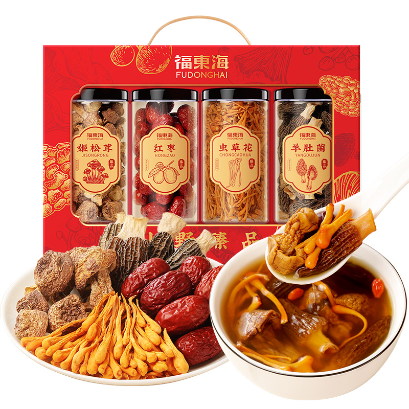 福东海 山野臻品四拼礼盒420克(红枣220克、姬松茸80克、虫草花80克、羊肚菌40克)/盒