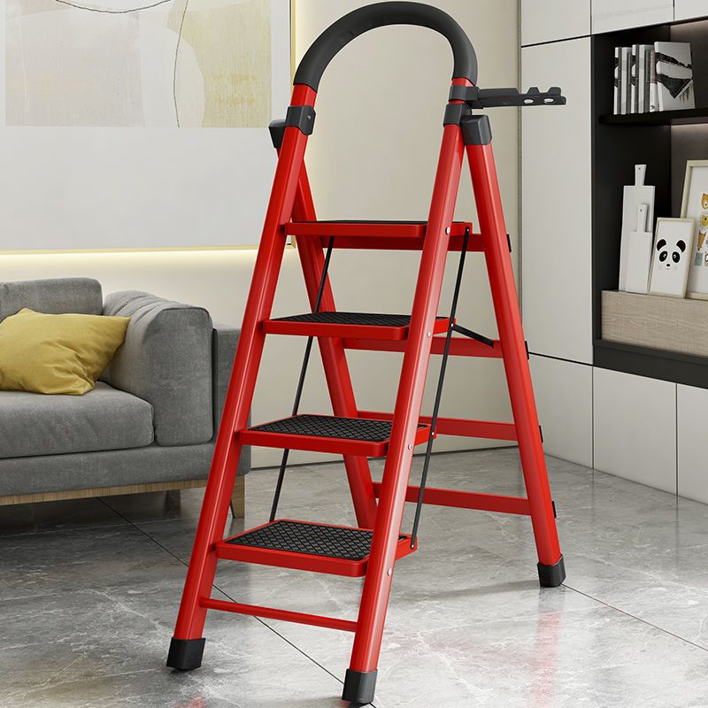 超矮红色三步梯子家用折叠梯加厚碳钢人字梯移动楼梯伸缩梯步梯多功能