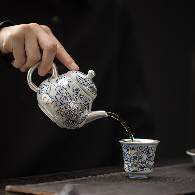 苏氏陶瓷/SUSHI CERAMICS J1040 鎏银青瓷龙腾四海茶壶小套装 (单位:套)高清大图