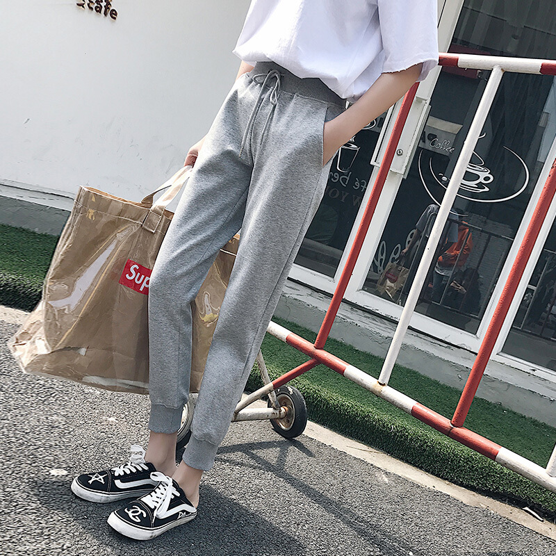 夏季薄款运动裤女学生韩版宽松百搭休闲哈伦裤子收口束脚显瘦卫裤
