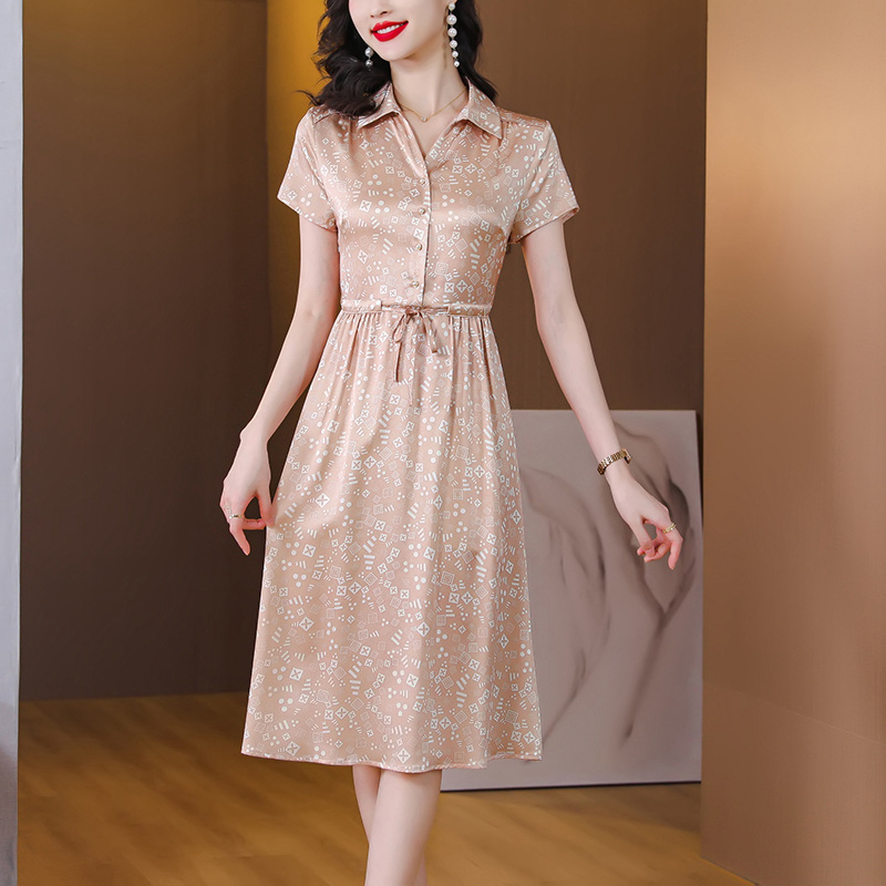 重磅真丝桑蚕丝连衣裙女夏2023新款中年妈妈碎花杭州裙子