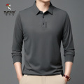 啄木鸟夏季短袖polo衫男新款华夫格卫衣商务休闲t恤中年爸爸上衣 M(建议90-115斤) 8339草灰长袖