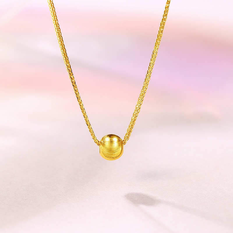 周六福金项链女5g金计价锁骨链小金豆圆珠吊坠足金项链官方正品