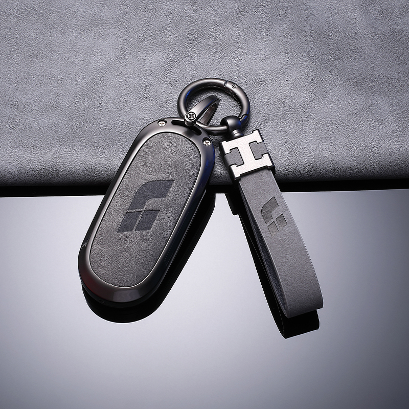 【补贴10%】2022款理想L9钥匙套L8汽车L7扣理想one壳高档男士锌合金高级扣壳 B款高级灰【锌合金边框】+车标皮绳