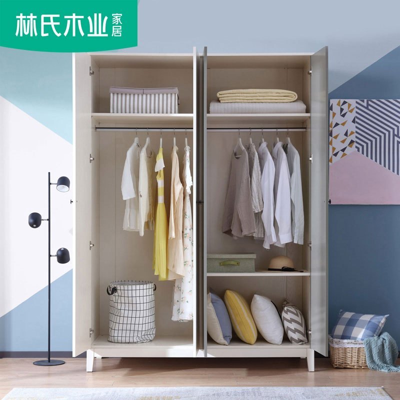 林氏木业北欧简约实木脚四门衣服柜家用卧室板式大衣橱储物柜DW1D