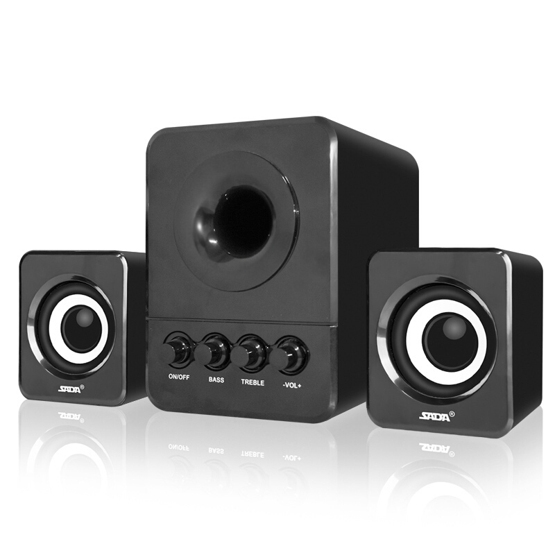 赛达D-203电脑音响台式家用笔记本低音炮3d环绕2.1声道有源音箱木质箱体立体声手机通用 有线版 黑色