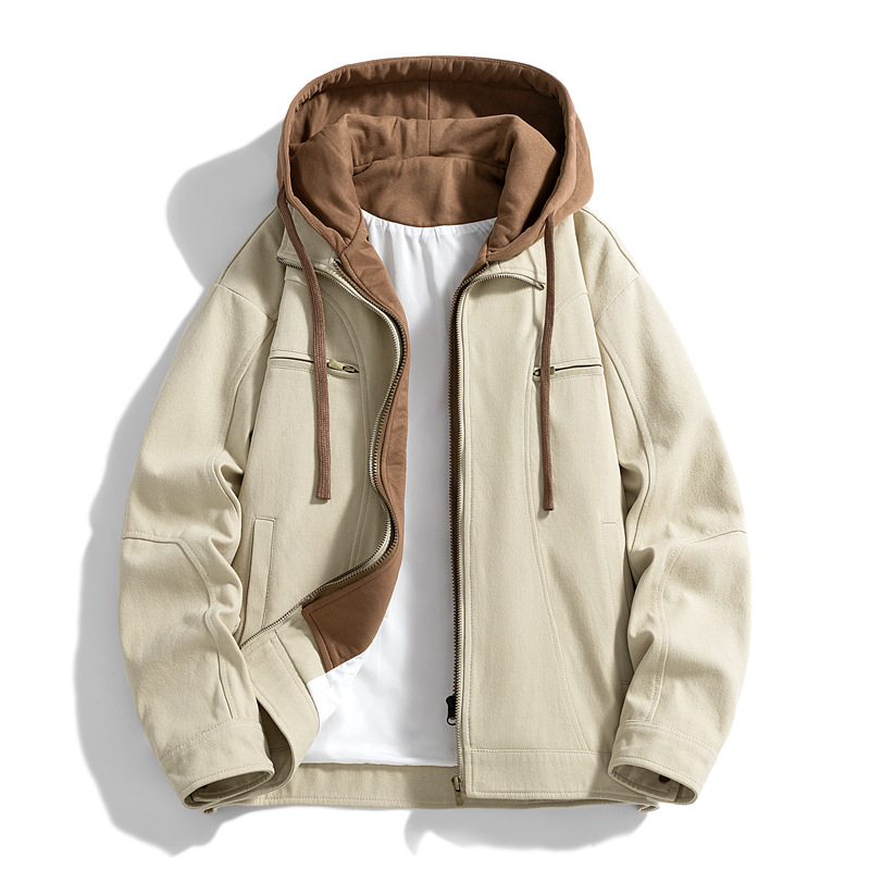 春秋季新款假两件夹克外套男青少年帅气韩版学生休闲潮牌工装夹克