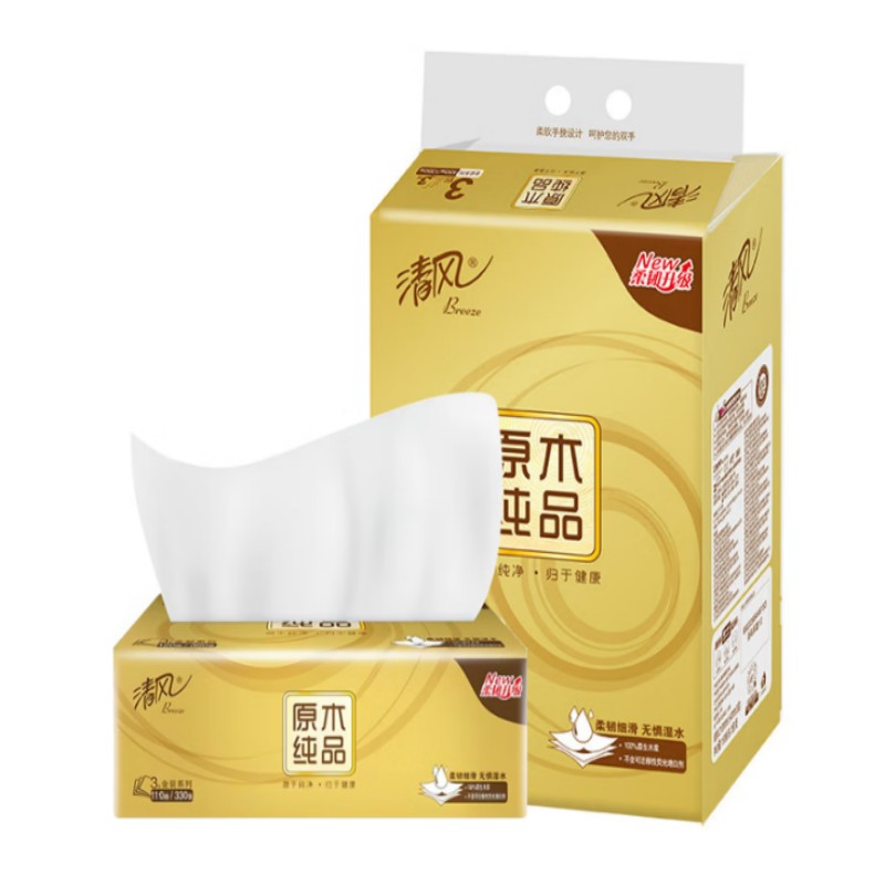 清风金装抽纸 3层 110抽一提四包(180mmX132mm)