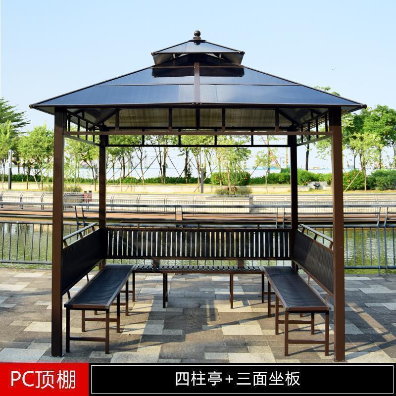 森美人户外凉亭小木屋庭院别墅铁艺亭子农庄四角亭防腐木凉亭工地茶水亭 3*3四柱亭+三面坐板