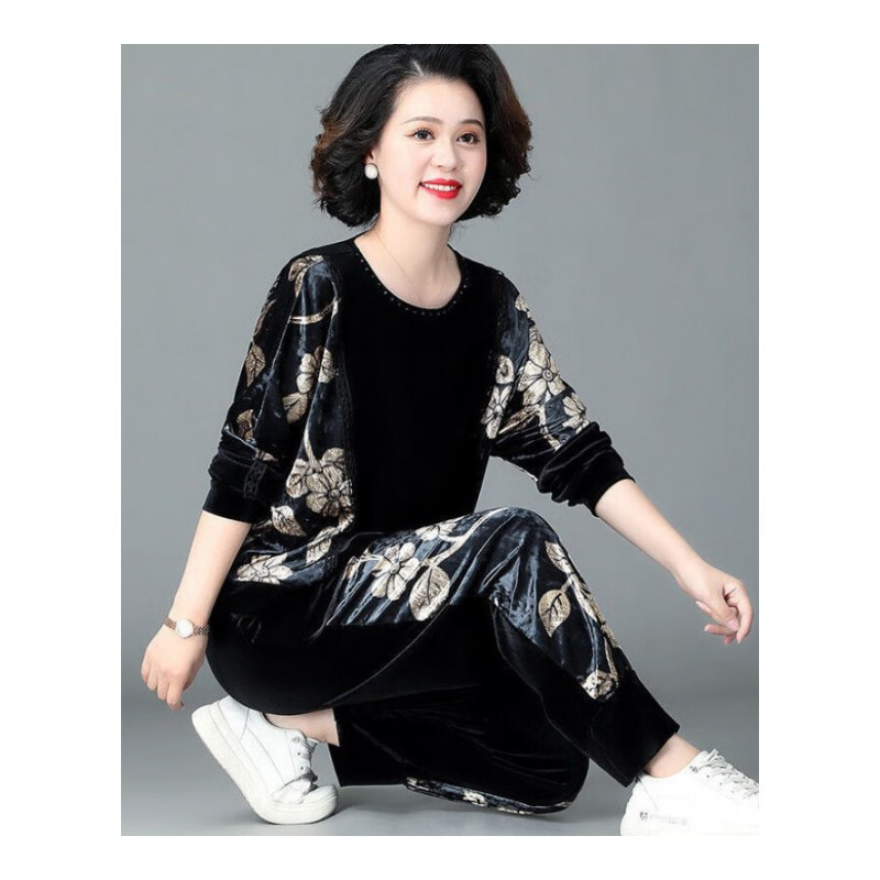 权小威春秋季中年妇女妈妈装加肥加大套装秋装中老年人穿春秋新款时尚