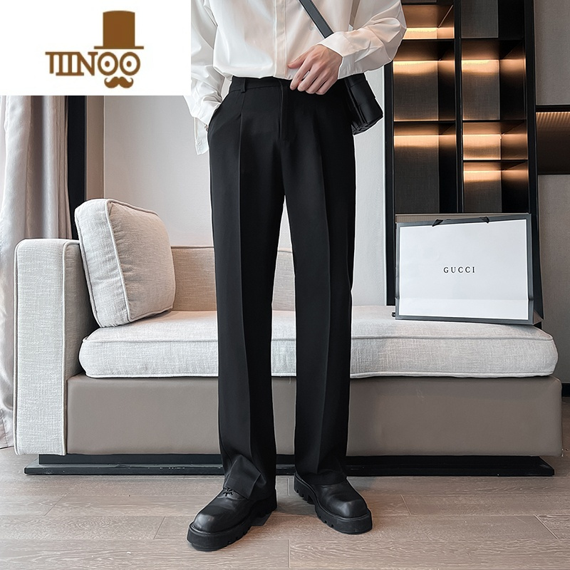 yanxu夏季垂坠感皱西装裤商务正装宽松阔腿直筒西裤男休闲裤西服裤子