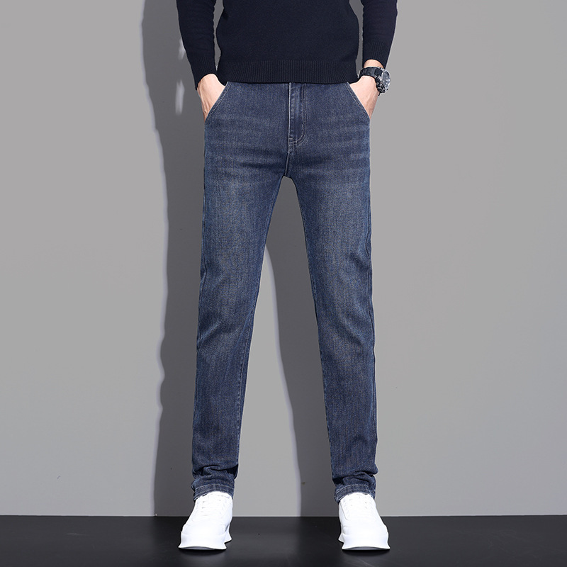 常规加绒牛仔裤男秋冬直筒修身显瘦百搭轻奢时尚休闲潮牌男装高清大图
