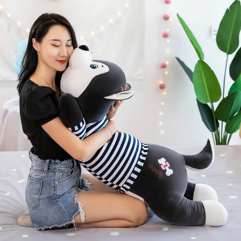 超萌哈士奇黑色60厘米哈士奇毛绒玩具公仔可爱趴趴狗玩偶布娃娃睡觉