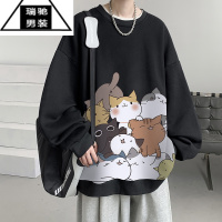 希杰狮王卡通猫咪卫衣男秋季潮牌复古套头衣服大码宽松青少年运动外套