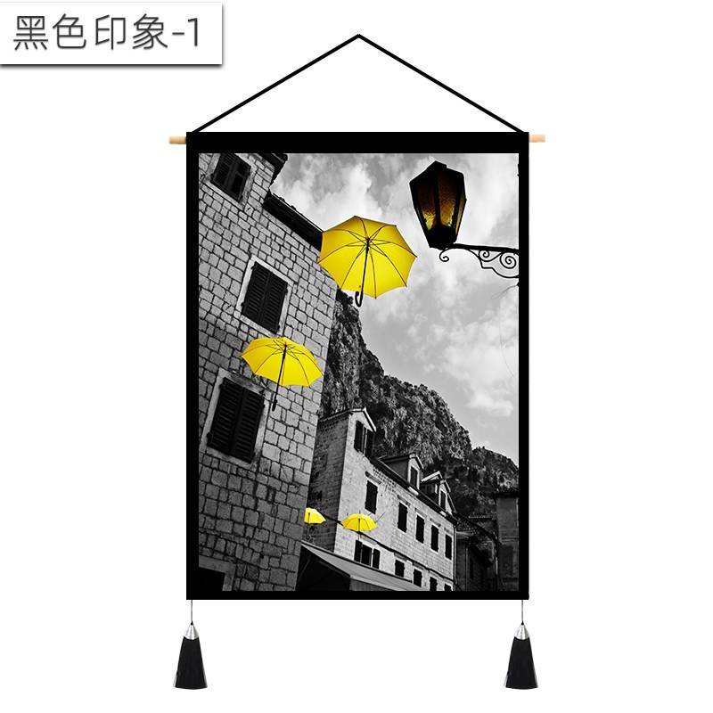 家柏饰(CORATED)背景布风挂布 房间装饰画墙布北欧客厅沙发背景墙床头挂画 黑金三角-1 宽45cm*高65cm高清大图