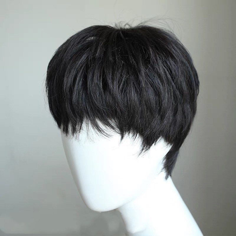 短直发逼真自然学生发型蓬松透气整顶假发头套黑色鳗鱼头一片式假发