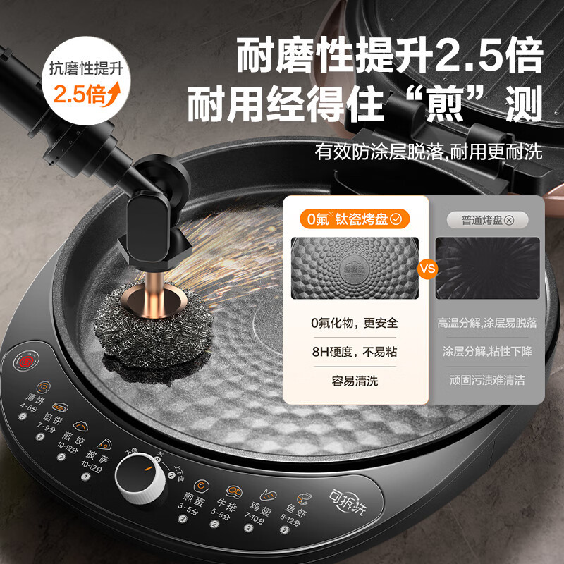 苏泊尔(SUPOR)电饼档1700W大功率0氟钛瓷烤盘双面加热蒸汽煎烤烙饼锅三明治机早餐机煎烤机烤肉JJ30RQ801高清大图