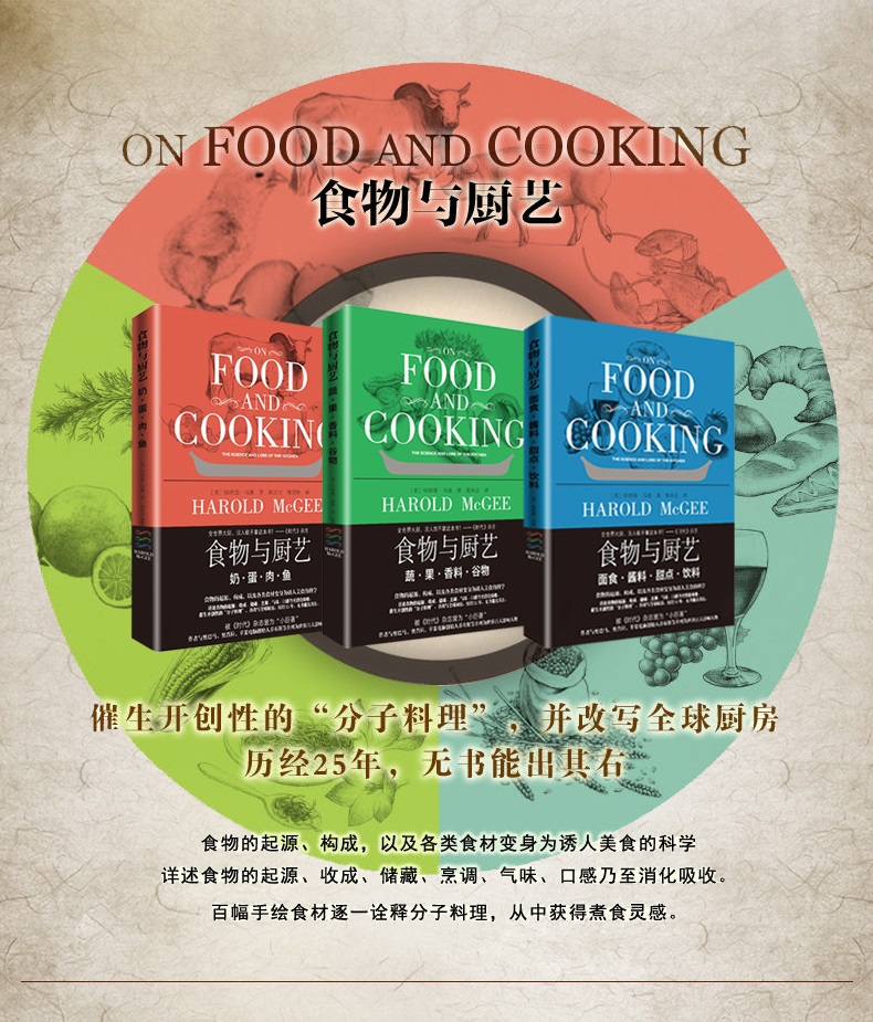 [醉染正版]正版全3册 食物与厨艺 蔬果香料谷物+面食酱料甜点饮料+奶蛋肉鱼 烹饪技术食材料理方法美食饮食养生家常菜谱科高清大图