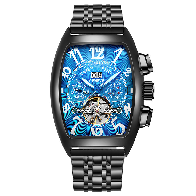 坛星瑞士品质caseno酒桶型手表陀飞轮镂空个性创意时尚潮流皮带款自动