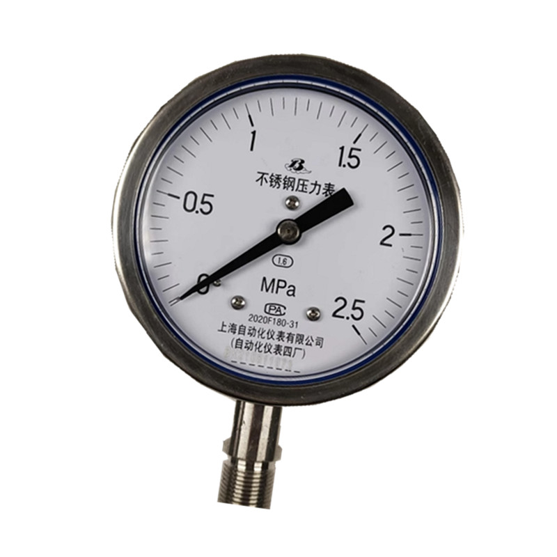 上自仪不锈钢压力表/ 隔膜/耐震式Y-100BF 接口M20×1.5 量程0-2.5Mpa带三色环高清大图