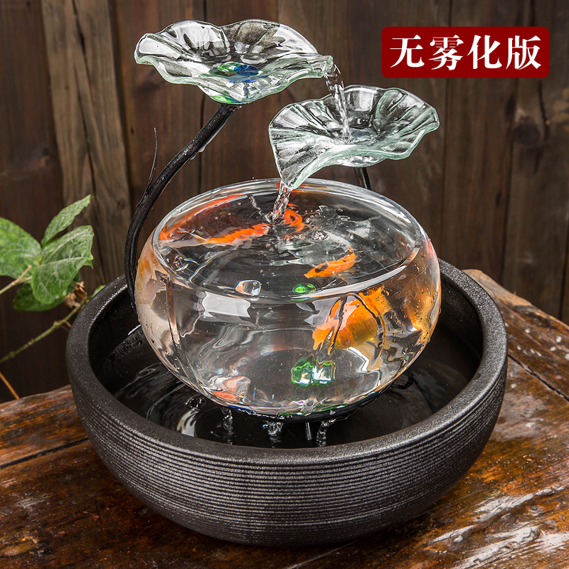 家居鱼缸客厅流水器电视柜小摆件陶瓷喷泉办公室桌面创意开业礼品 三维工匠 流水鱼缸-黑(无雾化)高清大图