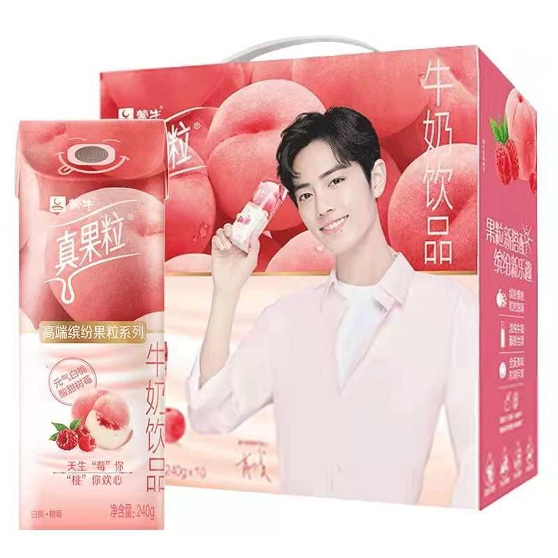 9月产[肖战代言同款]蒙牛真果粒白桃树莓味240g×10盒礼盒牛奶饮品 白桃树莓味