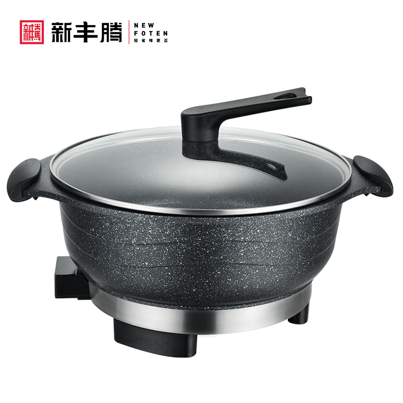 新丰腾电热锅多功能家用宿舍电火锅麦饭石电炒锅蒸煮饭一体式无烟不粘无涂层大容量炒菜锅尊味26cm标配
