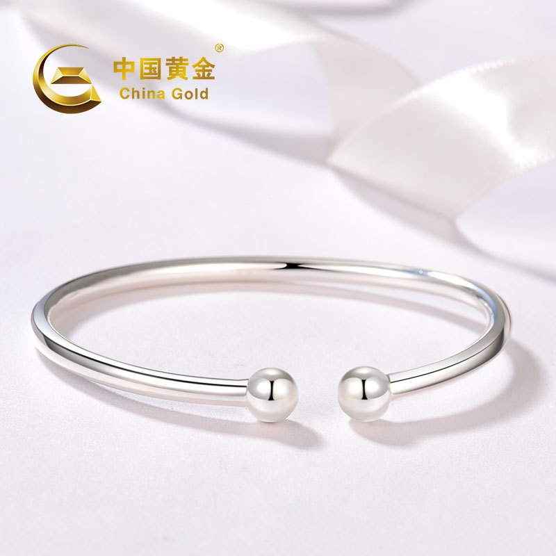 中国黄金 足银光面圆棍对口手镯