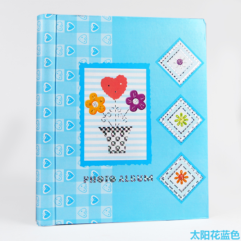 粘贴式DIY相册10寸粘贴式宝宝相册覆膜式手工创意影集本情侣3寸装 三维工匠 A2-蓝色高清大图