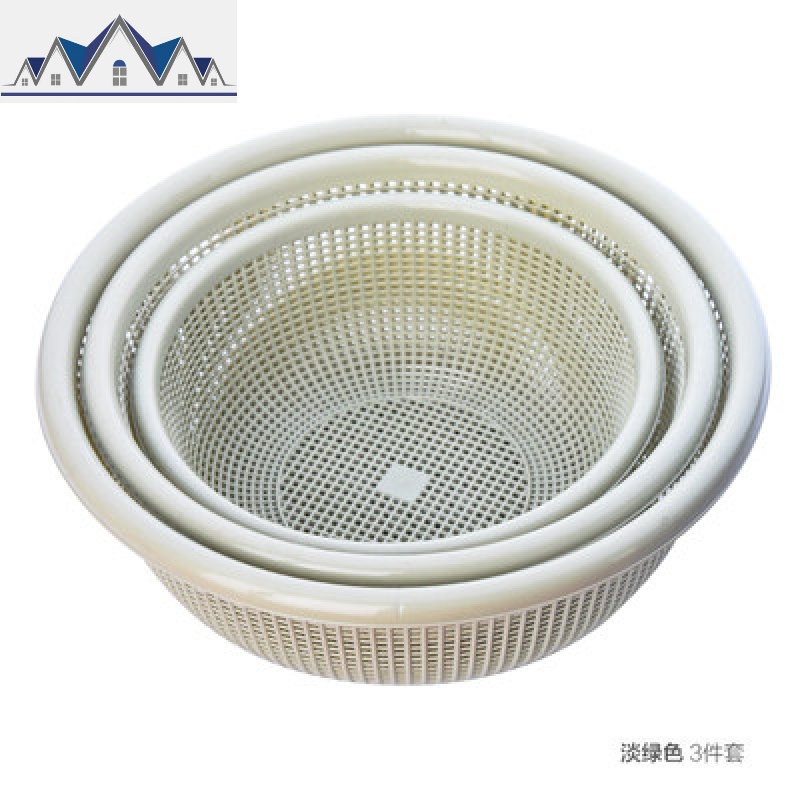 馒头筐野餐沥水篮篮装篮放馍洗菜盛馍筐收纳筐水果塑料家用带盖 三维工匠收纳篮 淡绿色三件套