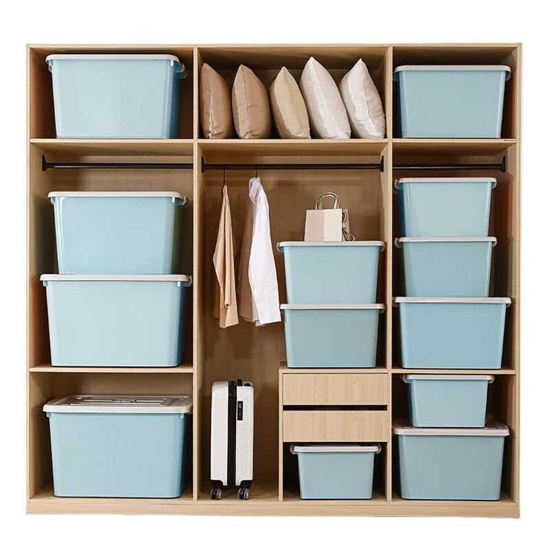 安居先森70# 49.5*36.5*30.5cm带轮可手提北欧风加厚塑料整理箱收纳箱1个蓝色高清大图