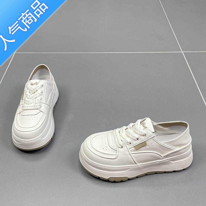 SUNTEK两穿小白鞋女2023夏季新款圆头透气时尚百搭运动休闲板搭高清大图