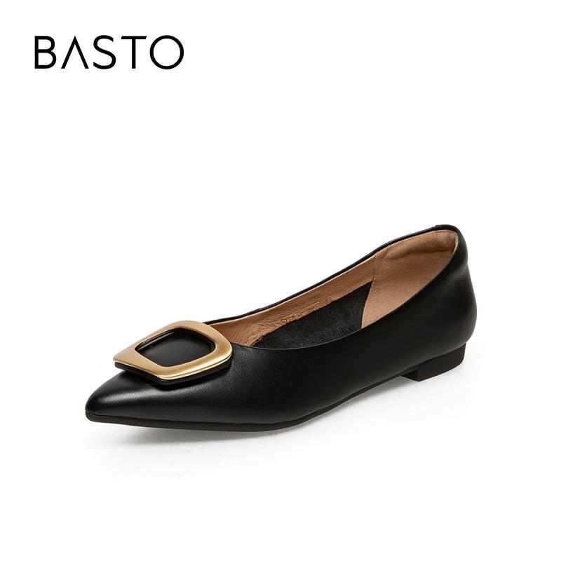 百思图2021秋季新款商场同款方扣时尚简约休闲女单鞋rgr36cq1