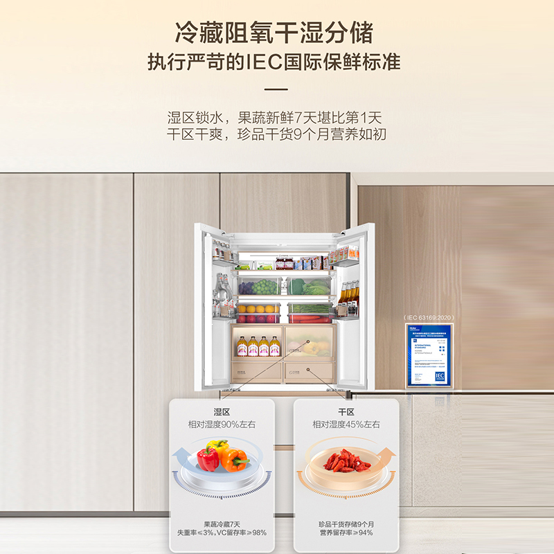 海尔(Haier)510升法式四门冰箱冷藏EPP超净杀菌零距离嵌入全自动制冰机BCD-510WGHFD1BXHU1