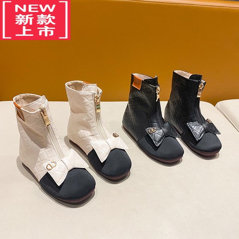 可莉允女童靴子2022春秋单靴儿童短靴冬款加绒小童皮靴中大童公主马丁靴图片