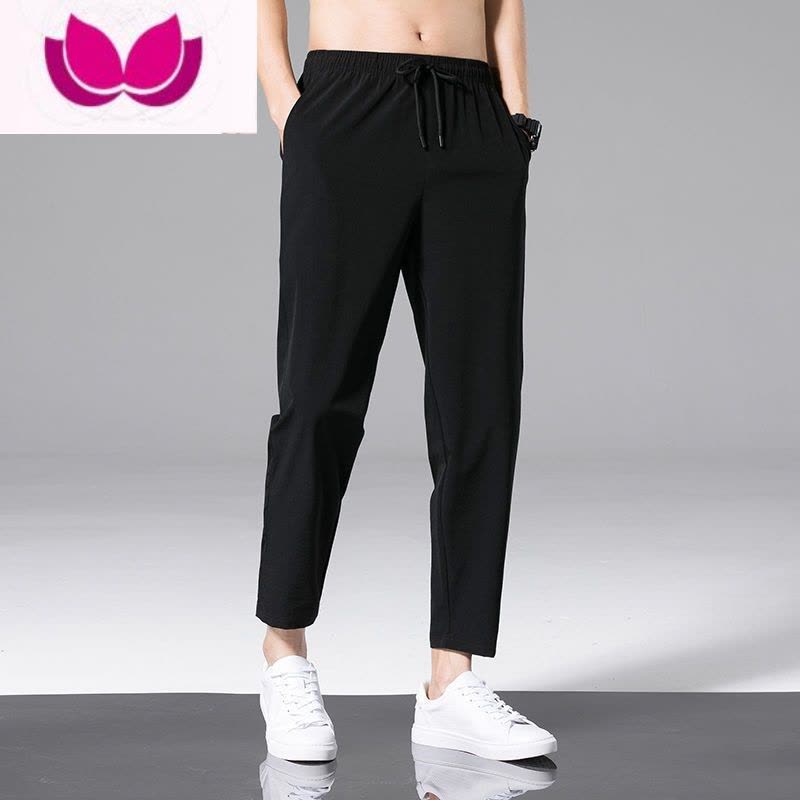 七斓夏季薄款男士九分裤潮流小脚裤哈伦裤宽松裤子男9分裤纯色休闲裤图片