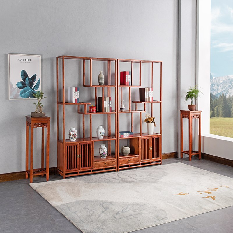 博古架实木新中式多宝阁茶叶展示陈列柜茶室置物古董货架客厅隔断 新款博古架一对_促销款_1米以下