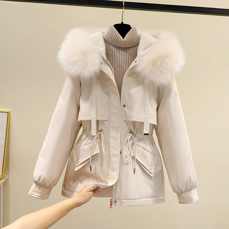 2024冬装新款大码棉服女短款加绒派克服小个子收腰棉衣皮草外套