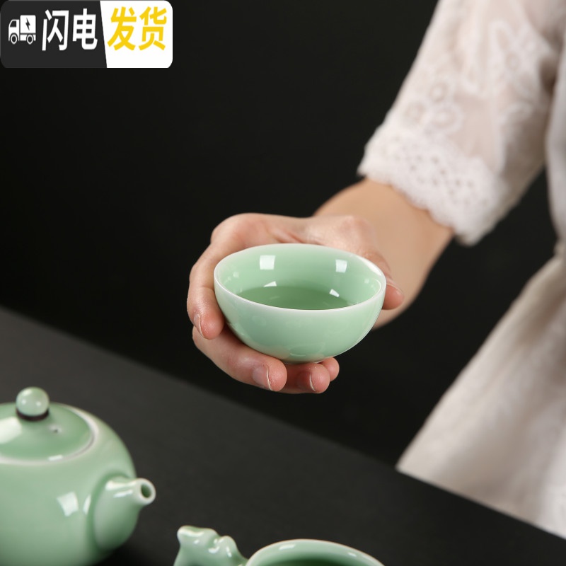 三维工匠龙泉青瓷功夫茶具套装客厅家用陶瓷简约办公中式茶杯盖碗茶壶茶器 款式03青瓷如意茶壶17件套高清大图