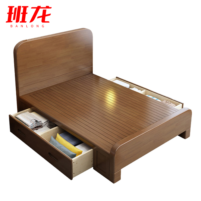 班龙实木床1.5*2米胡桃色张高清大图