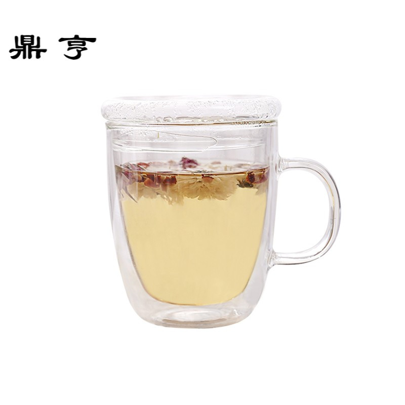 鼎亨加厚透明玻璃水杯带盖办公室杯家用花茶杯泡茶杯牛奶杯耐热茶