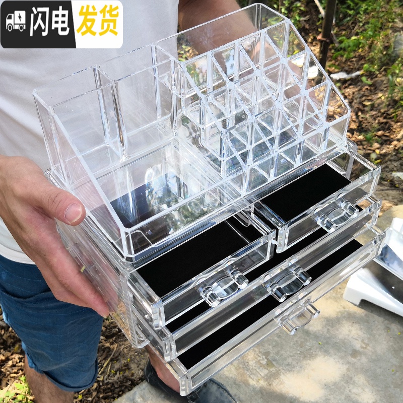 三维工匠网红抖音化妆品收纳盒透明口红架梳妆台护肤品置物架桌面抽屉式高清大图