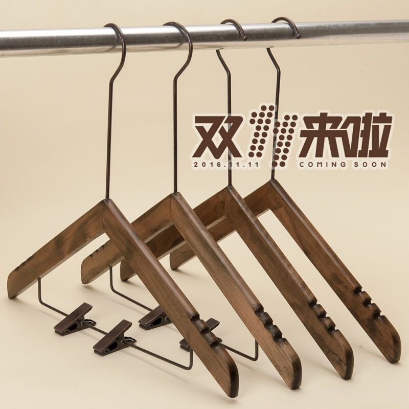 人字形衣架韩版实木衣架木衣架复古衣架裤架服装店木衣架长钩20cm异形钩人字裤架10个10个10个