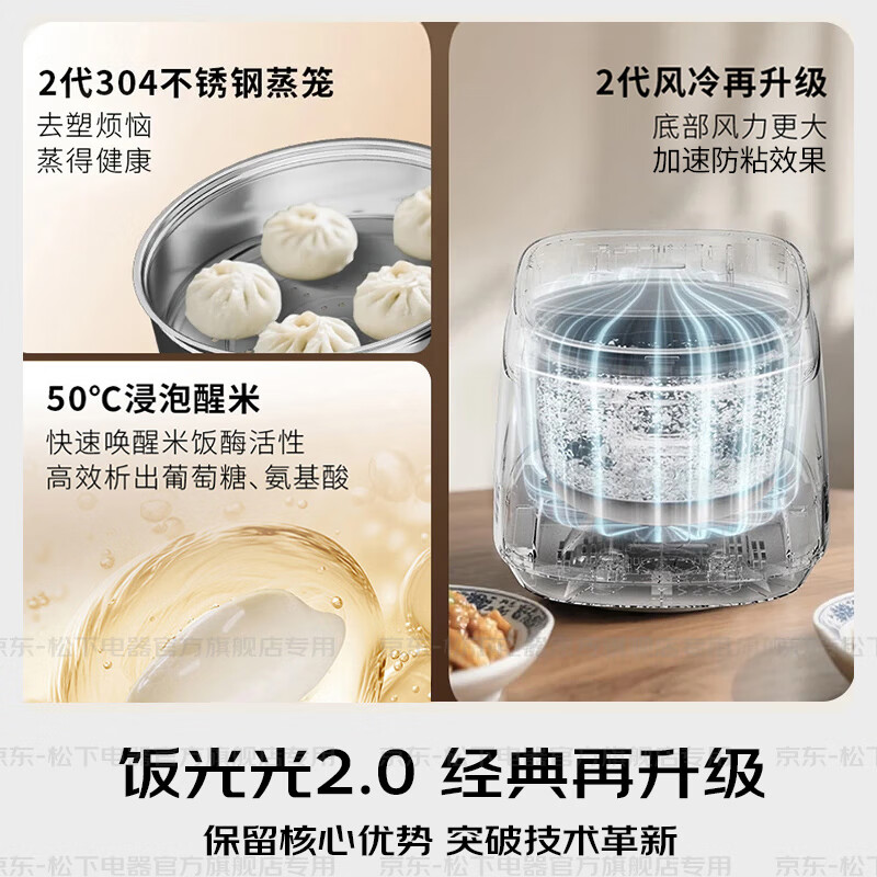 松下 饭光光2.0电饭煲0涂层IH加热家用电饭锅4-5人无涂层不锈钢4升SR-HNS152-W高清大图