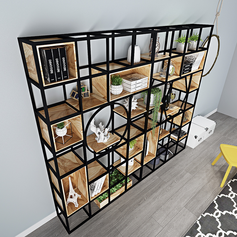 三能 办公家具铁艺隔断置物架客餐厅装饰柜玄关屏风现代简约工业风落地书架 玄关置物架高清大图