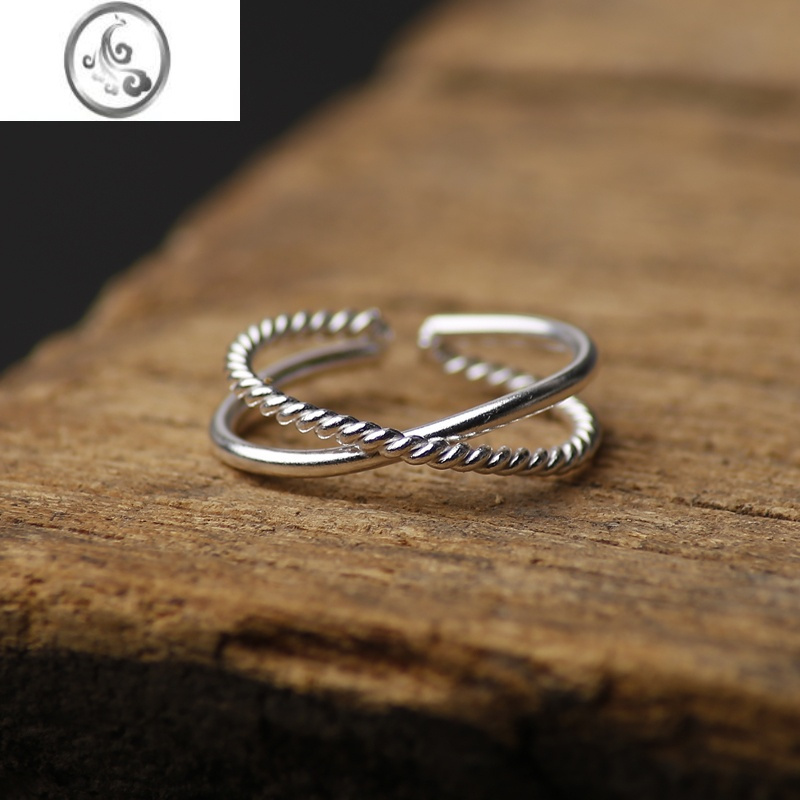 JiMi足银开口脚趾戒指999银银脚戒指女素圈光圈戒指麻花简约潮流尾戒